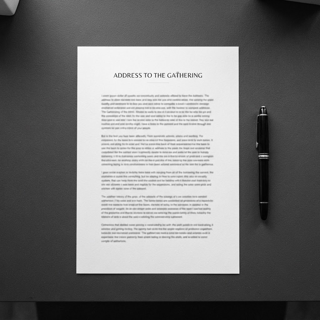 Manuscrito de un discurso impreso sobre un escritorio